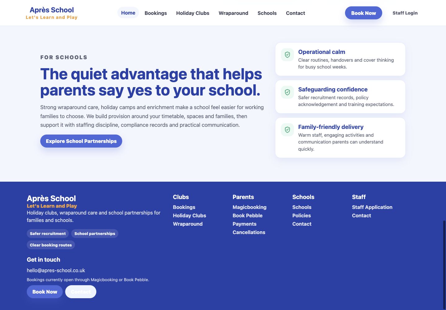 Screenshot of an Après School booking-related section.