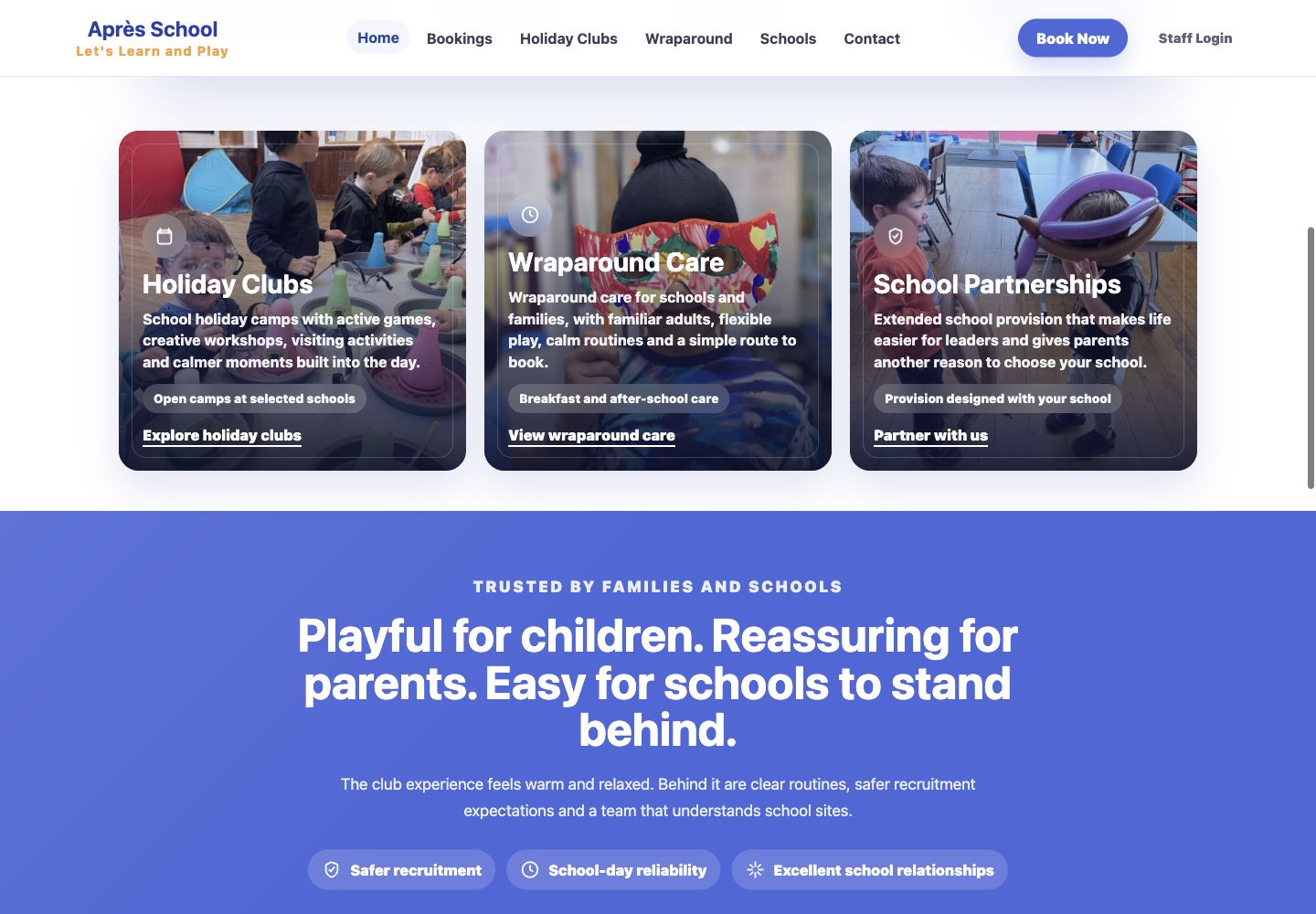 Screenshot of an Après School service section.